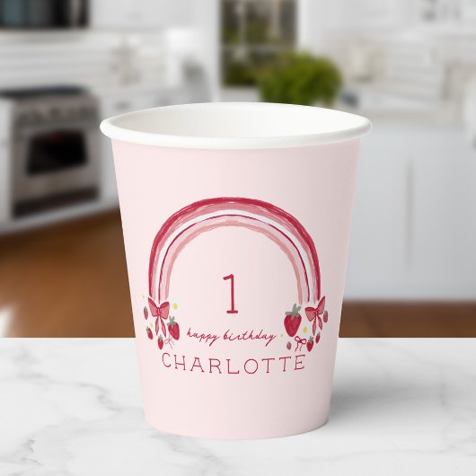 Berry eerste verjaardag Rainbow Strawberry Bows Papieren Bekers