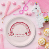 Berry eerste verjaardag Rainbow Strawberry Bows Papieren Bordje (Feest)