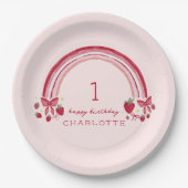 Berry eerste verjaardag Rainbow Strawberry Bows Papieren Bordje (Voorkant)