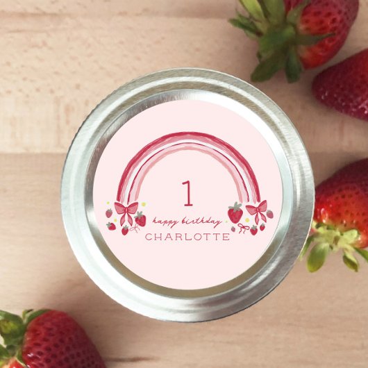 Berry eerste verjaardag Rainbow Strawberry Bows Ronde Sticker