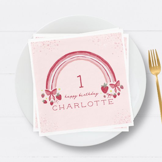 Berry eerste verjaardag Rainbow Strawberry Bows Servet