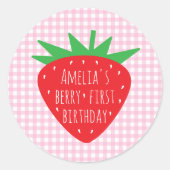 Berry eerste verjaardag roze en rode aardbei Girly Ronde Sticker (Voorkant)