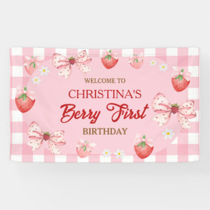 Berry eerste verjaardag roze geruit aardbei meisje spandoek