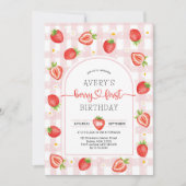 Berry Eerste Verjaardag | roze ginghaardbei Kaart (Voorkant)