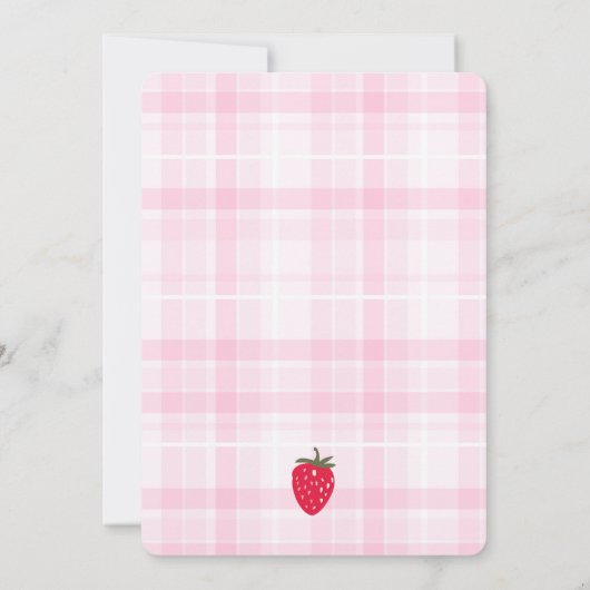Berry eerste verjaardag | Roze Plaid & Aardbei Kaart (Achterkant)