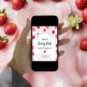 Berry eerste verjaardag | Roze Plaid & Aardbei Kaart