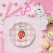 Berry Eerste Verjaardag Roze & Plaid Papier Borden Papieren Bordje (Feest)