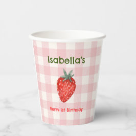 Berry Eerste Verjaardag Roze & Plaid Papier Cups Papieren Bekers