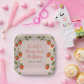 Berry Eerste Verjaardag Schattigee Aardbei Bloemen Papieren Bordje (Feest)
