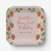 Berry Eerste Verjaardag Schattigee Aardbei Bloemen Papieren Bordje (Voorkant)