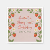 Berry Eerste Verjaardag Schattigee Aardbei Bloemen Servet (Voorkant)