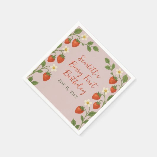 Berry Eerste Verjaardag Schattigee Aardbei Bloemen Servet (Hoek)