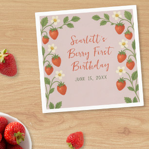 Berry Eerste Verjaardag Schattigee Aardbei Bloemen Servet