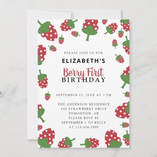 Berry eerste verjaardag Schattigee aardbei Kaart (Voorkant)