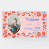 Berry eerste verjaardag Schattigee aardbei welkoms Spandoek (Horizontaal)