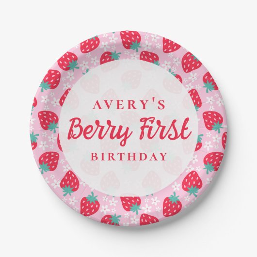 Berry eerste verjaardag Strawberry Daisy Papieren Bordje (Voorkant)