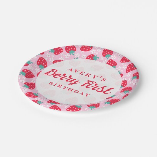 Berry eerste verjaardag Strawberry Daisy Papieren Bordje (Gekanteld)