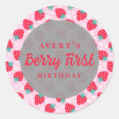 Berry eerste verjaardag Strawberry Daisy Ronde Sticker (Voorkant)