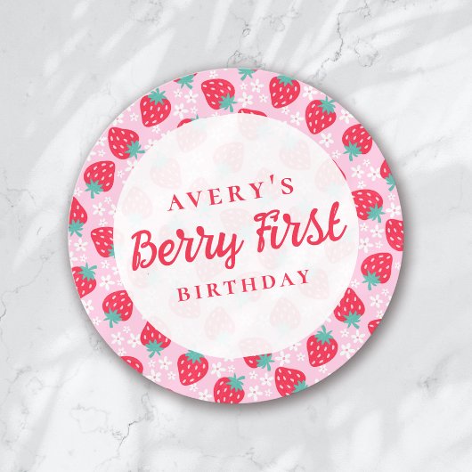 Berry eerste verjaardag Strawberry Daisy Ronde Sticker