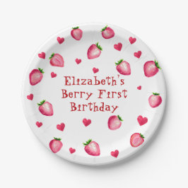 Berry eerste verjaardag Strawberry Party Hearts Papieren Bordje
