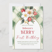 Berry eerste verjaardag Strawberry Theme Party Kaart (Voorkant)