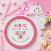 Berry Eerste Verjaardag Teddybeer Aardbei Roze Bo Papieren Bordje (Feest)