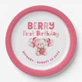 Berry Eerste Verjaardag Teddybeer Aardbei Roze Bo Papieren Bordje (Voorkant)
