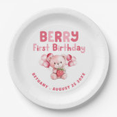 Berry Eerste Verjaardag Teddybeer Aardbei Roze Papieren Bordje (Voorkant)