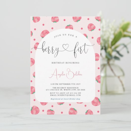 ?Berry Eerste Verjaardag uitnodiging (Staand voorkant)