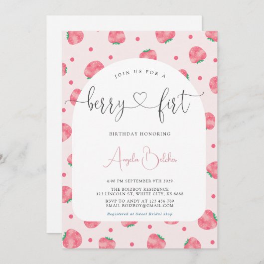 ?Berry Eerste Verjaardag uitnodiging (Voorkant / Achterkant)