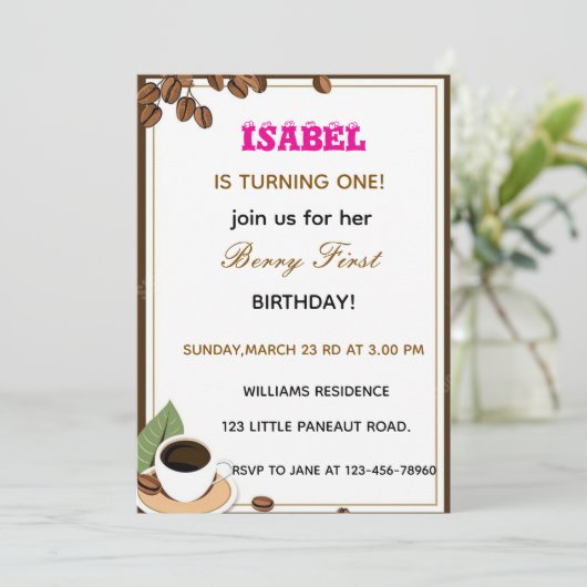 Berry Eerste verjaardag uitnodiging (Staand voorkant)