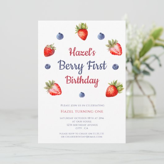 Berry eerste verjaardag Uitnodiging (Staand voorkant)