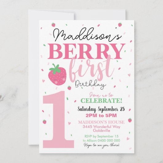 Berry Eerste Verjaardag Uitnodiging 1e Verjaardag  (Voorkant)