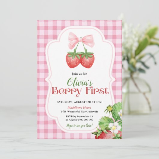 Berry Eerste Verjaardag Uitnodiging 1e Verjaardag  (Staand voorkant)