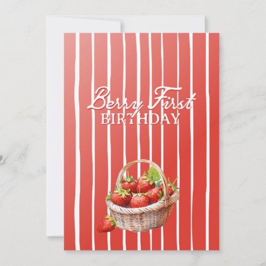Berry eerste verjaardag uitnodiging | Aardbei 1st (Achterkant)