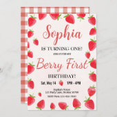 Berry Eerste Verjaardag Uitnodiging Aardbei Uitnod (Voorkant / Achterkant)