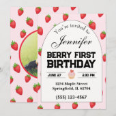 Berry Eerste Verjaardag Uitnodiging Aardbei Uitnod (Voorkant / Achterkant)