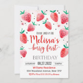 Berry Eerste Verjaardag Uitnodiging Aardbei Verjaa (Voorkant)