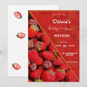 Berry eerste verjaardag uitnodiging | Aardbeithema (Voorkant / Achterkant)