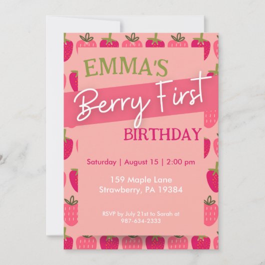 Berry Eerste Verjaardag Uitnodiging, Eerste Verjaa Kaart (Voorkant)