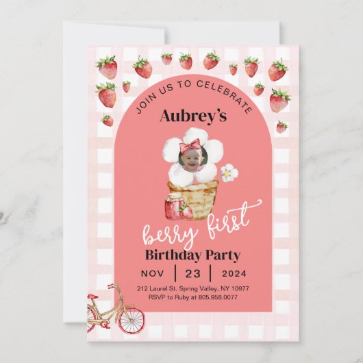 Berry eerste verjaardag uitnodiging met foto (Voorkant)