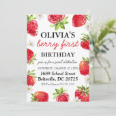 Berry eerste verjaardag uitnodiging moderne aardbe (Staand voorkant)