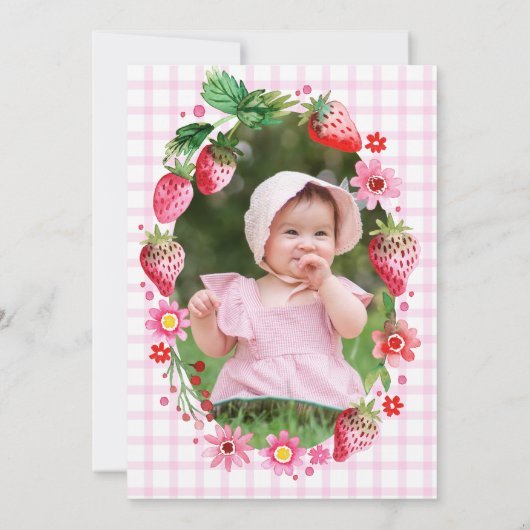 Berry Eerste Verjaardag Waterverf Aardbeien Foto Kaart (Achterkant)