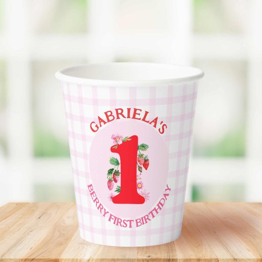 Berry Eerste Verjaardag Waterverf Aardbeien Papieren Bekers