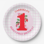 Berry Eerste Verjaardag Waterverf Aardbeien Papieren Bordje (Voorkant)