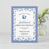 Berry Eerste Verjaardag Waterverf Blueberry Invite Kaart (Staand voorkant)