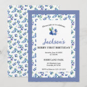 Berry Eerste Verjaardag Waterverf Blueberry Invite Kaart (Voorkant / Achterkant)