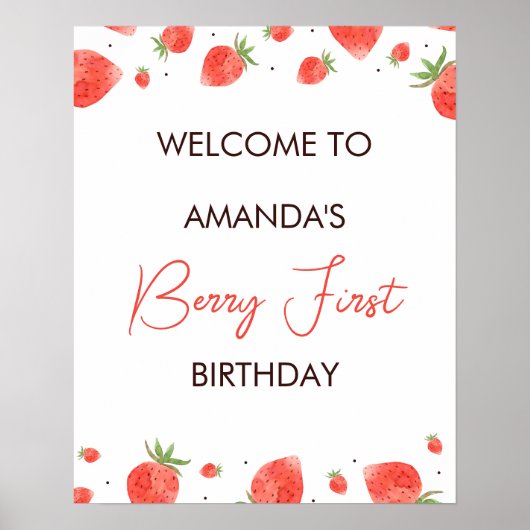 Berry Eerste Verjaardag Welkomstbord Poster (Voorkant)