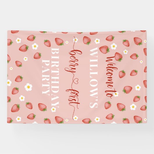 Berry Eerste Verjaardag Welkomstbord Spandoek (Horizontaal)