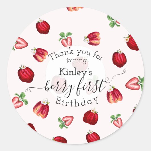 Berry Eerste Verjaardag Wild Strawberry Shortcake Ronde Sticker (Voorkant)